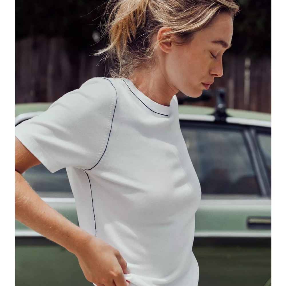 Zara white shirt sleeve with contrast piping